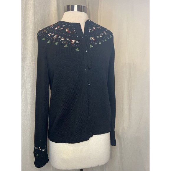 Charter Club Sweaters - CHARTER CLUB Christmas Women's Cardigan Sweater Button up Size Medium Black